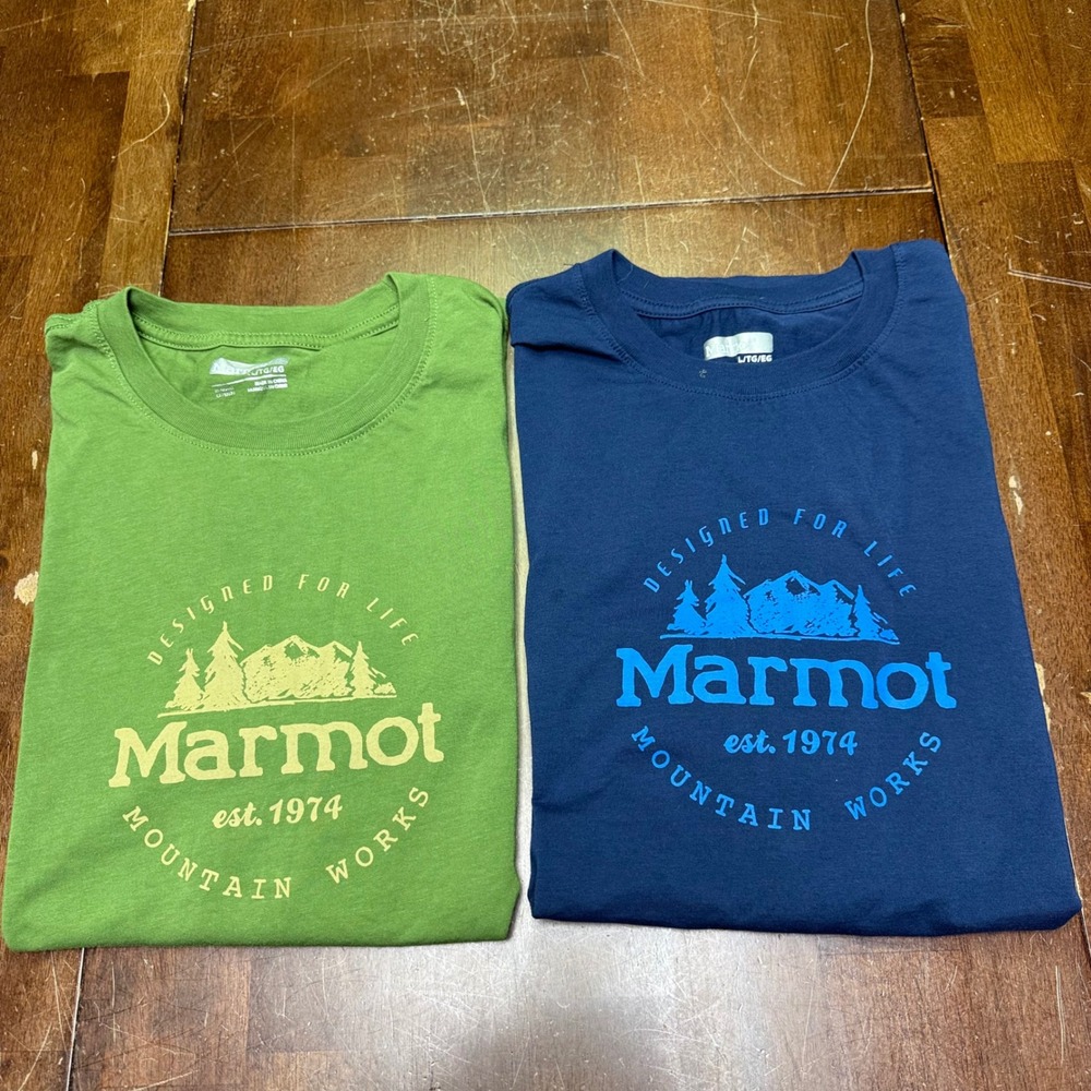 2 Marmot Graphic T-Shirts Men XL Green & Blue 2-Pack Mountain Works M14182